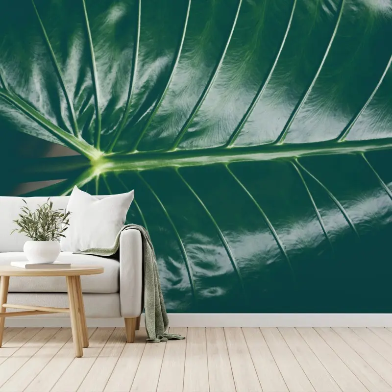 Carta da parati motivo foglia tropicale verde smeraldo