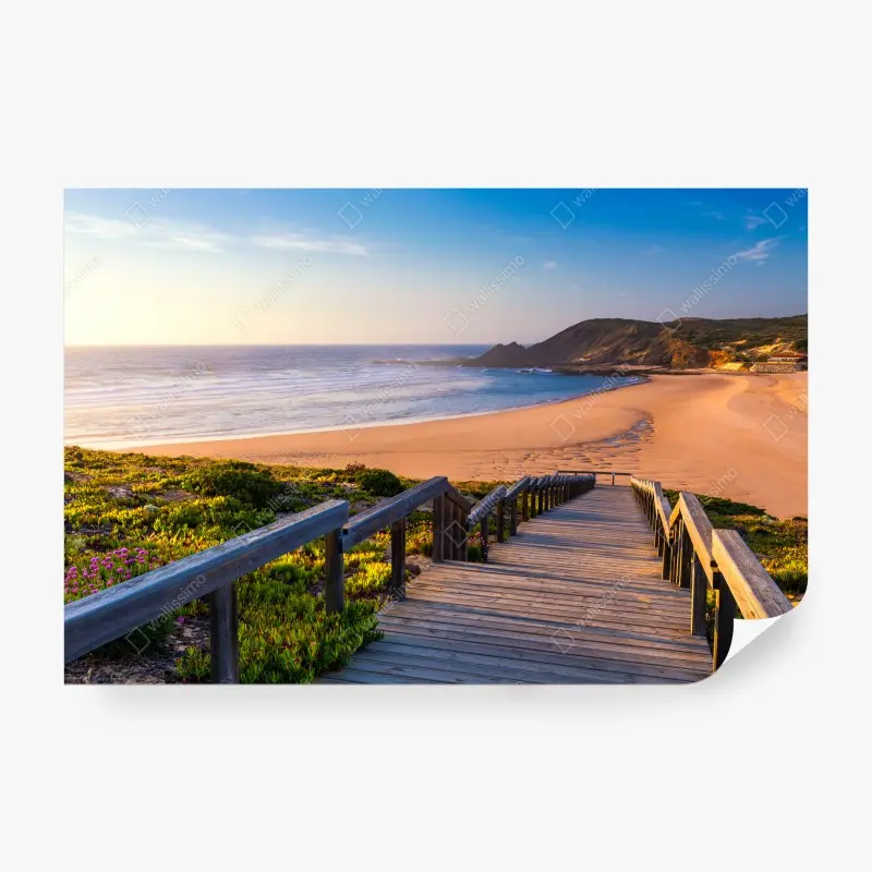 Carta da parati passerella verso Praia da Amoreira al tramonto