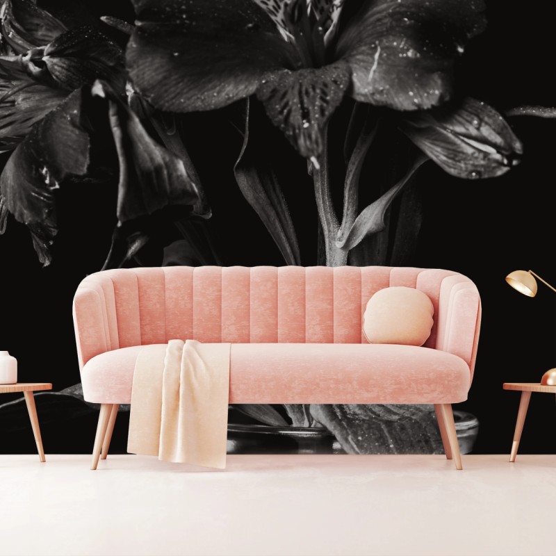 Carta da parati eleganza floreale in bianco e nero