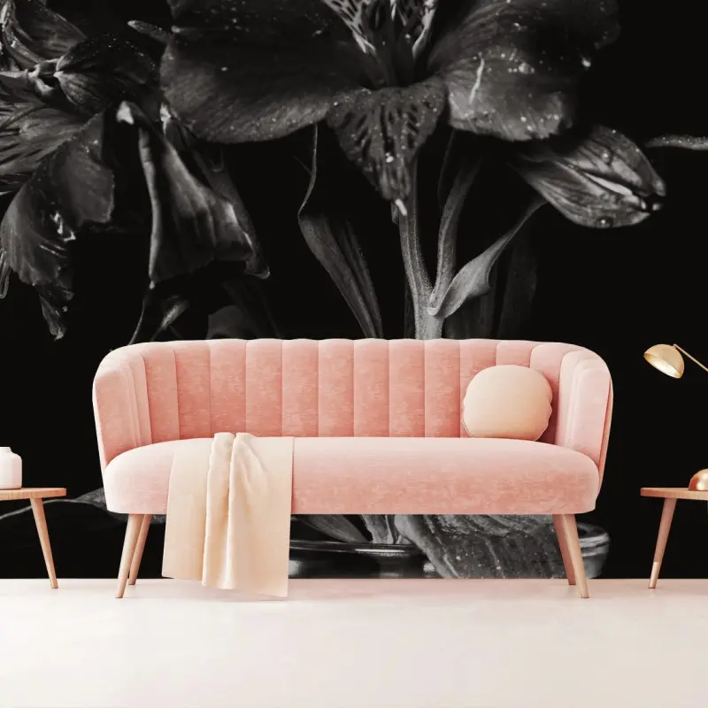 Carta da parati eleganza floreale in bianco e nero