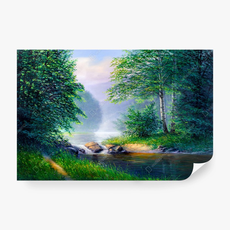 Carta da parati paesaggio estivo con fiume e cascata