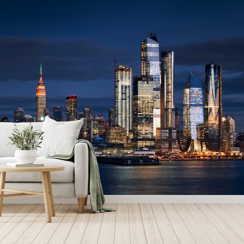 Carta da parati skyline notturno di New York, Manhattan e Hudson Yards