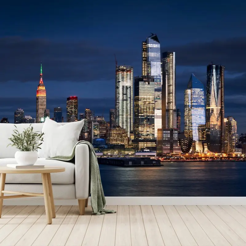 Carta da parati skyline notturno di New York, Manhattan e Hudson Yards