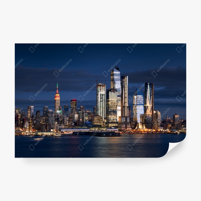 Carta da parati skyline notturno di New York, Manhattan e Hudson Yards