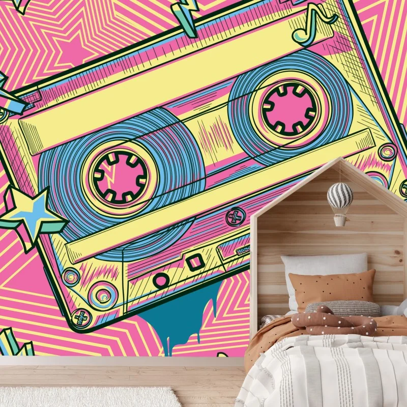 Carta da parati cassette retrò pop art psichedelica