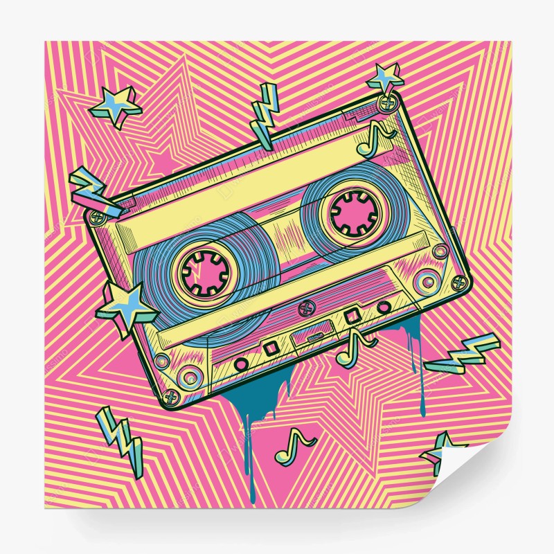 Carta da parati cassette retrò pop art psichedelica