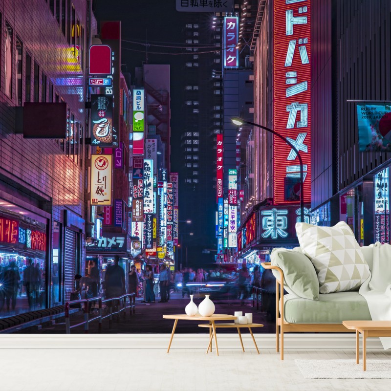 Carta da parati viale dei neon a Tokyo