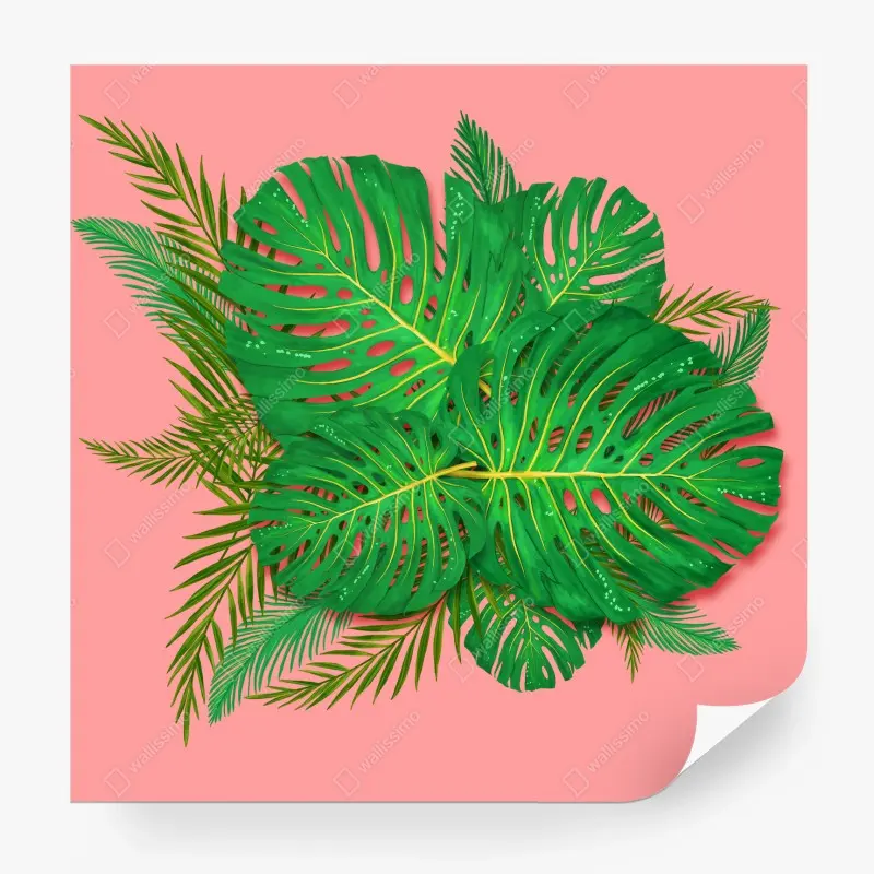 Carta da parati vibrante fogliame tropicale su sfondo rosa