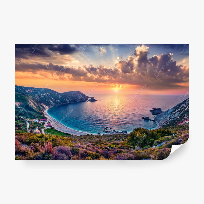 Carta da parati tramonto dorato a Petani, Cefalonia