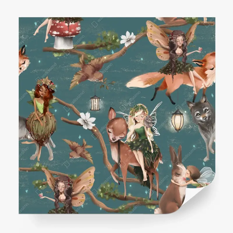 Carta da parati magica foresta di fate e animali