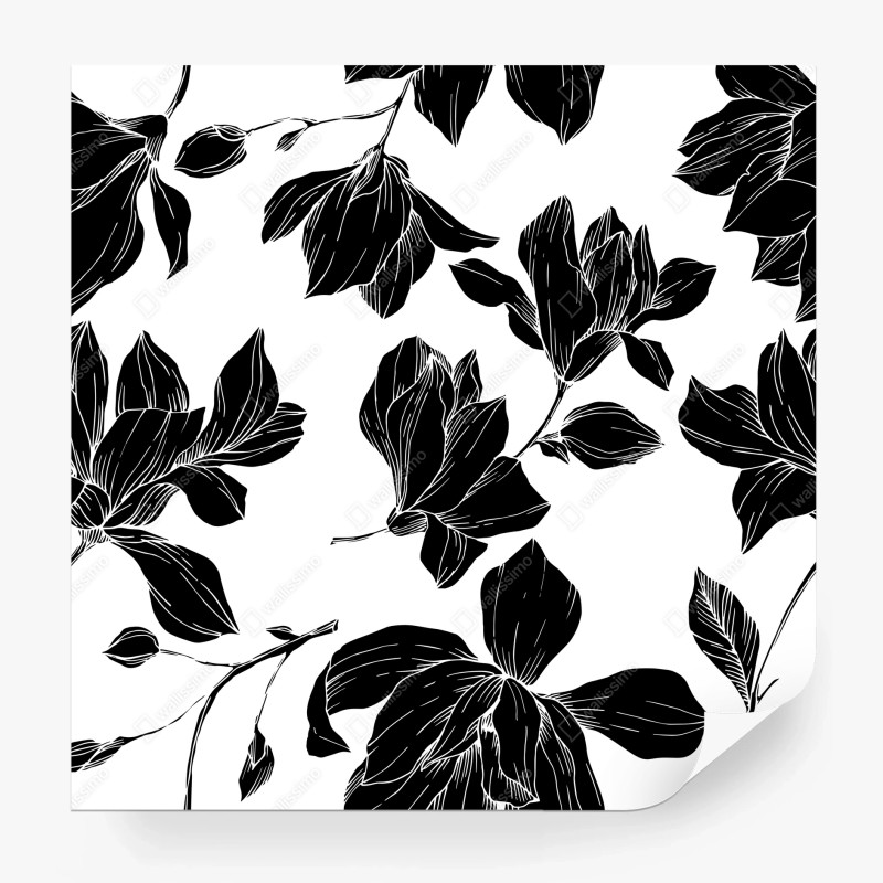 Carta da parati motivo floreale grafico in bianco e nero