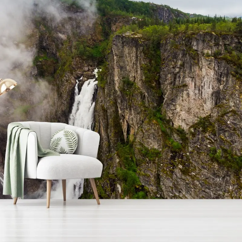 Carta da parati panorama di Voringsfossen: cascata tra le pareti del canyon