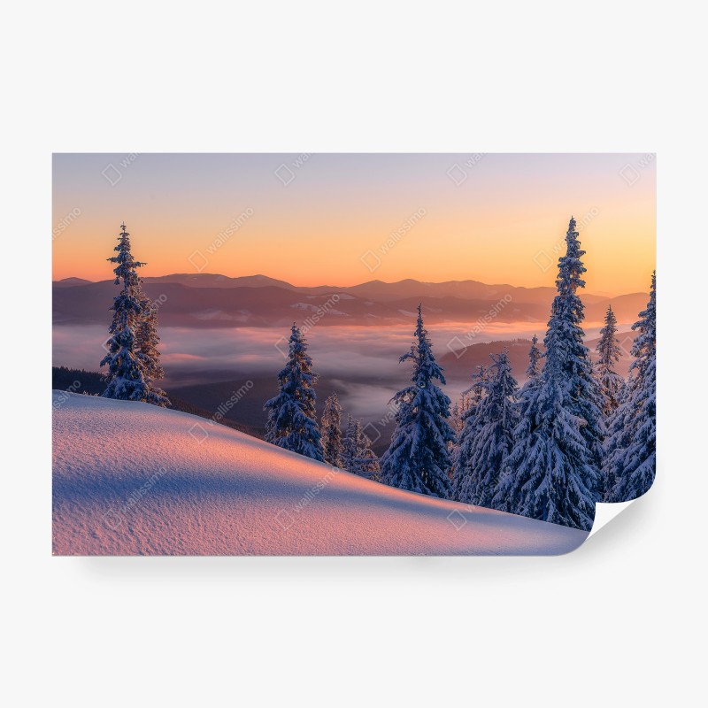 Carta da parati alba rosa sulle montagne innevate