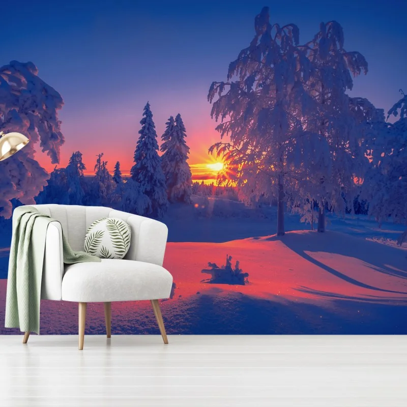 Carta da parati tramonto artico sulla neve