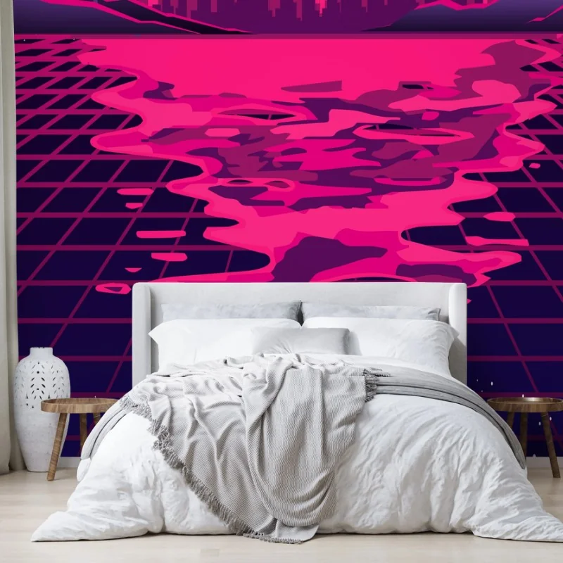 Carta da parati tramonto synthwave sullo skyline
