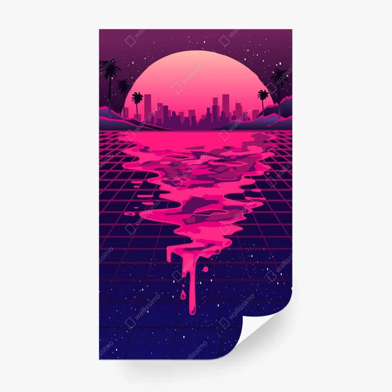 Carta da parati tramonto synthwave sullo skyline