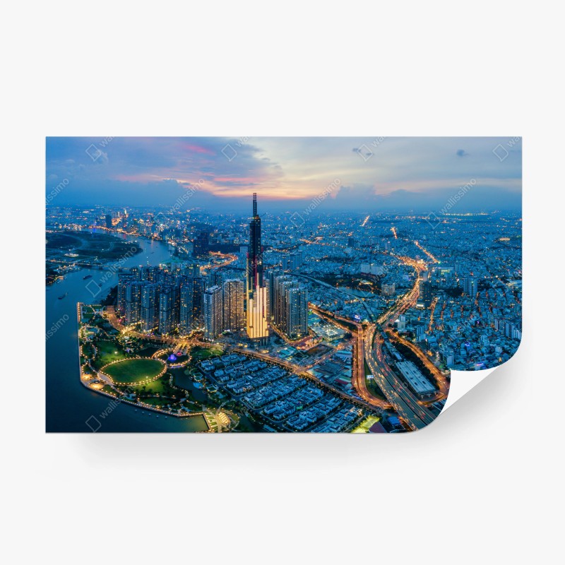 Carta da parati skyline metropolitano al crepuscolo