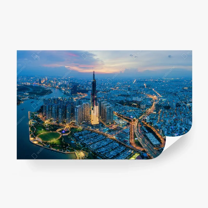 Carta da parati skyline metropolitano al crepuscolo