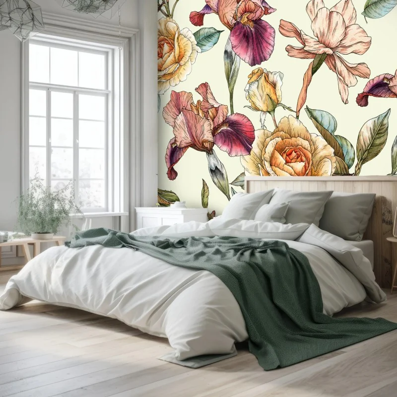 Carta da parati elegante motivo floreale acquerellato