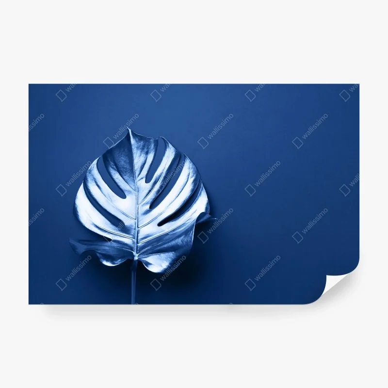 Carta da parati foglia monstera metallizzata su sfondo blu