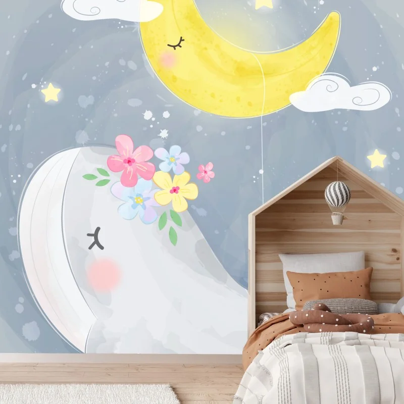 Carta da parati balena dei sogni sotto la luna