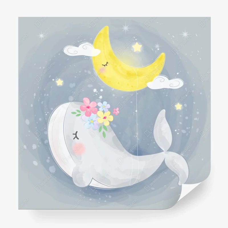 Carta da parati balena dei sogni sotto la luna