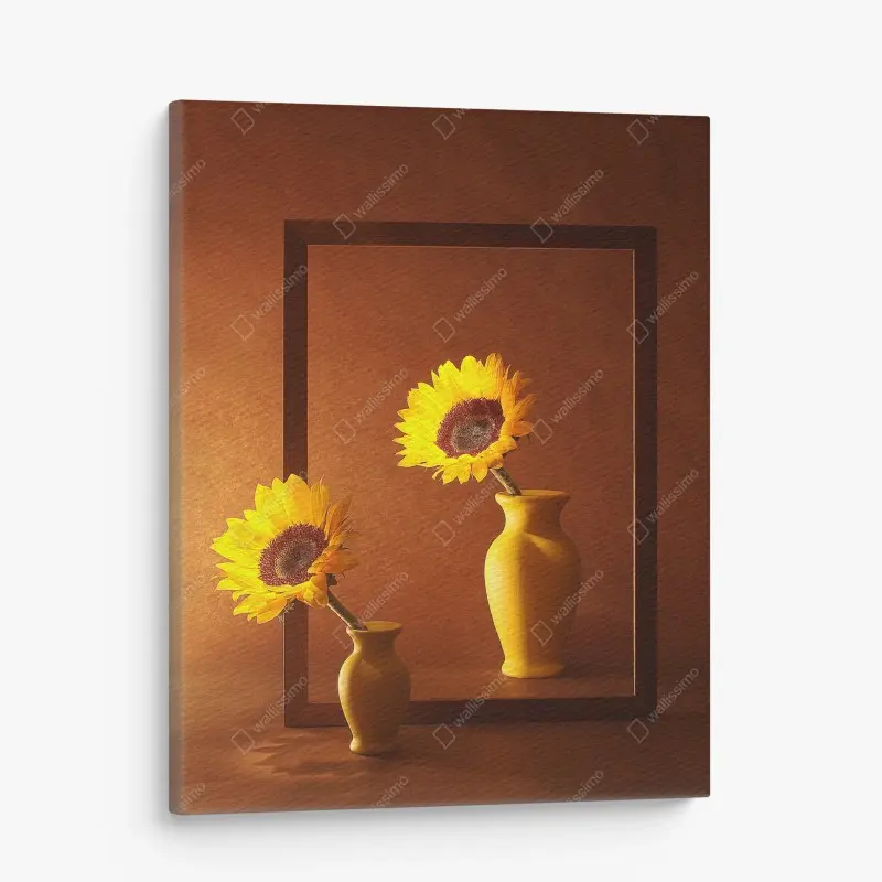 Quadro su tela girasoli in cornice su sfondo caldo