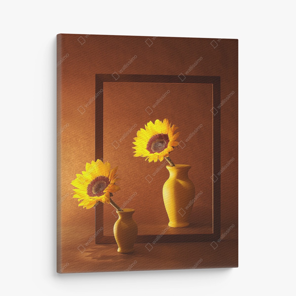 Quadro su tela girasoli in cornice su sfondo caldo • Wallissimo®