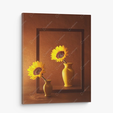 Quadro su tela girasoli in cornice su sfondo caldo • Wallissimo®
