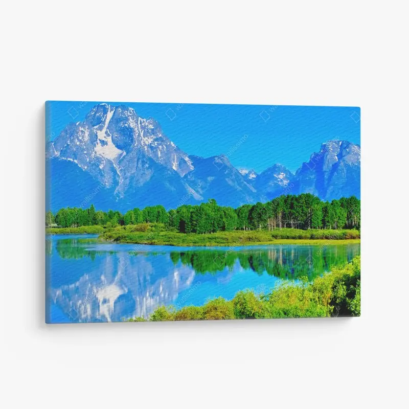 Quadro su tela paesaggio montano con lago riflettente