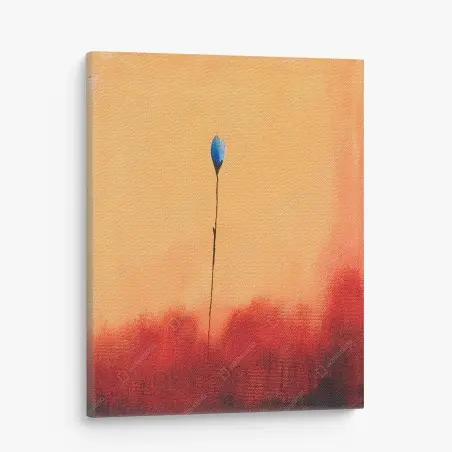 Quadro su tela fiore solitario blu su sfondo arancione • Wallissimo®