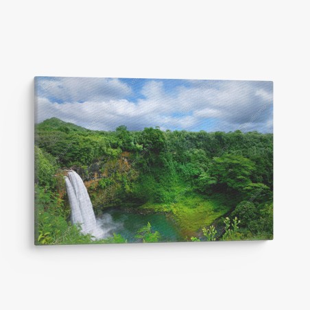 Quadro su tela paesaggio tropicale con cascata alle Hawaii • Wallissimo®