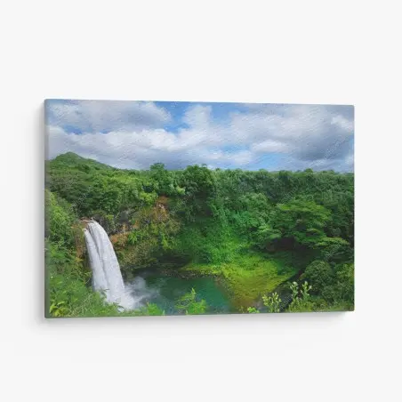 Quadro su tela paesaggio tropicale con cascata alle Hawaii • Wallissimo®