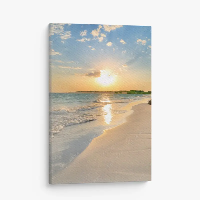 Quadro su tela tramonto dorato sulla spiaggia