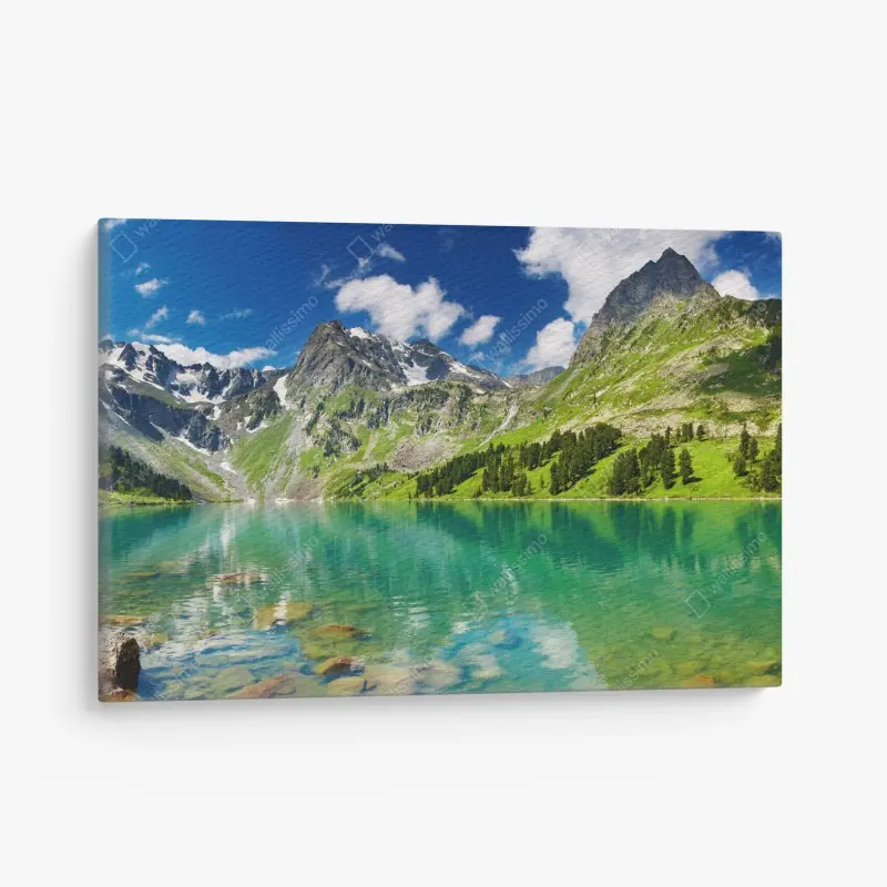 Quadro su tela lago turchese incastonato nelle montagne dell'Altai