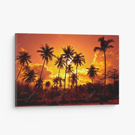 Quadro su tela tramonto tropicale con palme in silhouette • Wallissimo®
