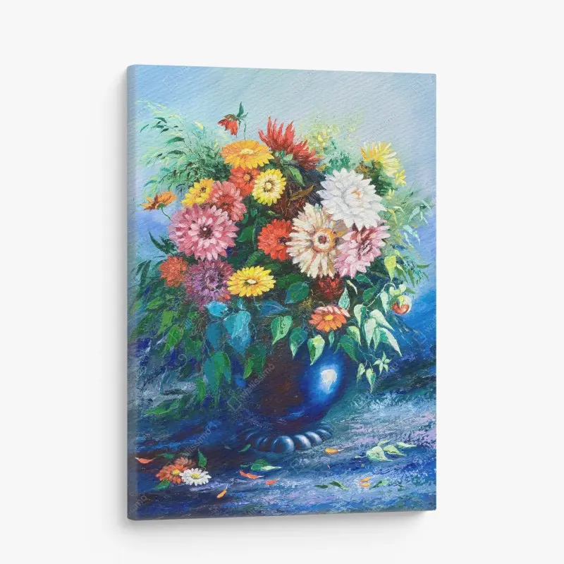 Quadro su tela bouquet di fiori in vaso blu
