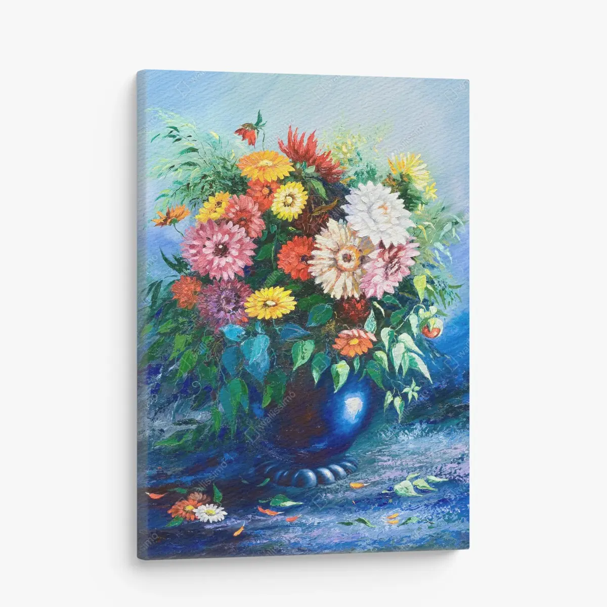 Quadro su tela bouquet di fiori in vaso blu • Wallissimo®