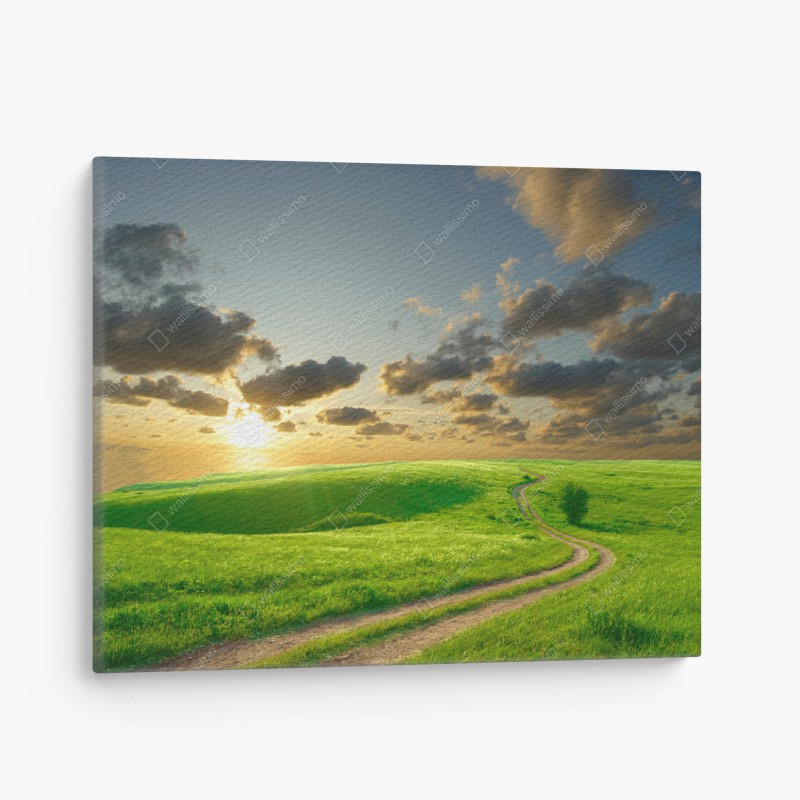 Quadro su tela paesaggio sereno: colline verdi al tramonto