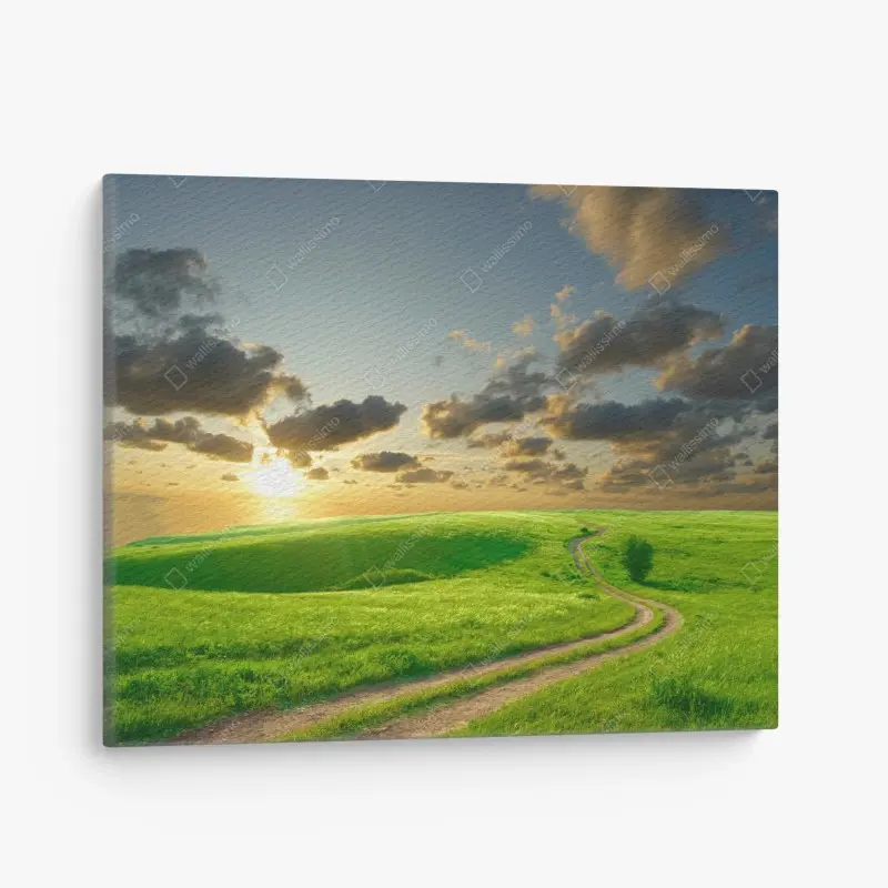 Quadro su tela paesaggio sereno: colline verdi al tramonto