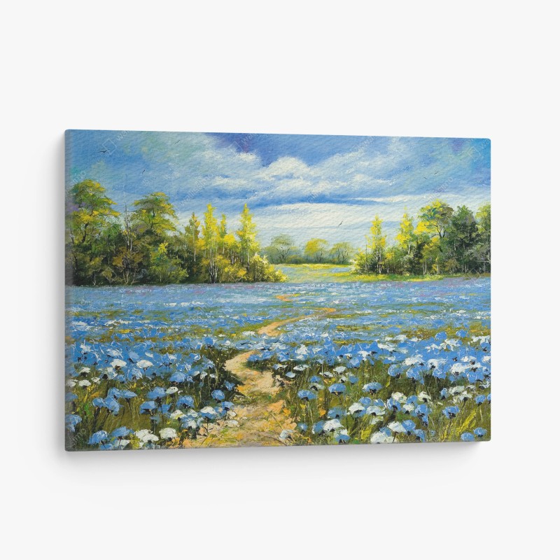 Quadro su tela sentiero tra i fiordalisi