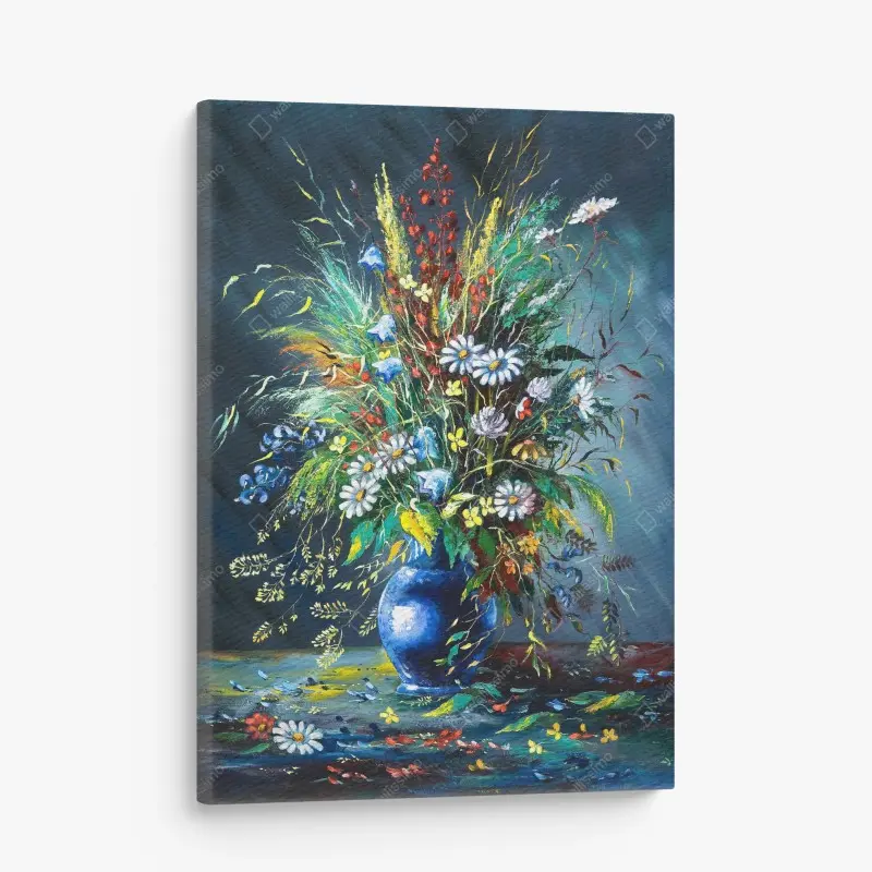 Quadro su tela bouquet di fiori di campo su vaso blu