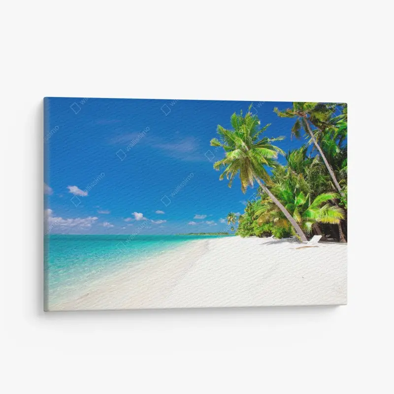 Quadro su tela spiaggia tropicale con palme e mare turchese