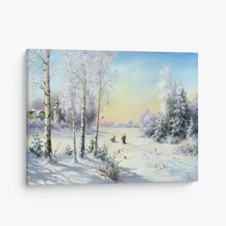 Quadro su tela paesaggio invernale al lago ghiacciato • Wallissimo®