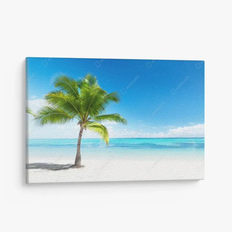 Quadro su tela oasi tropicale con palma e mare