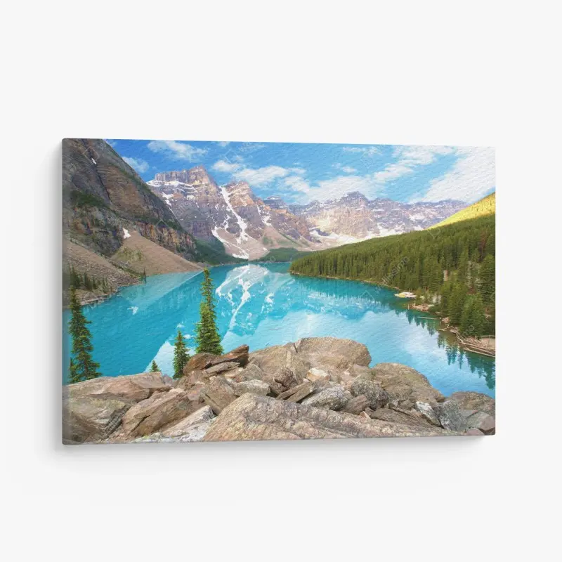 Quadro su tela lago turchese incastonato tra le montagne