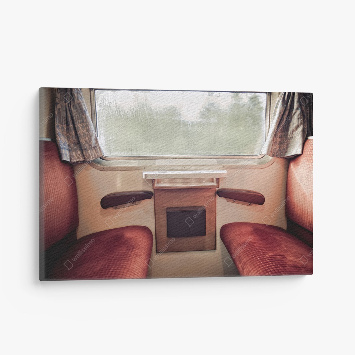 Quadro su tela interno di treno d'epoca con finestra piovosa • Wallissimo®