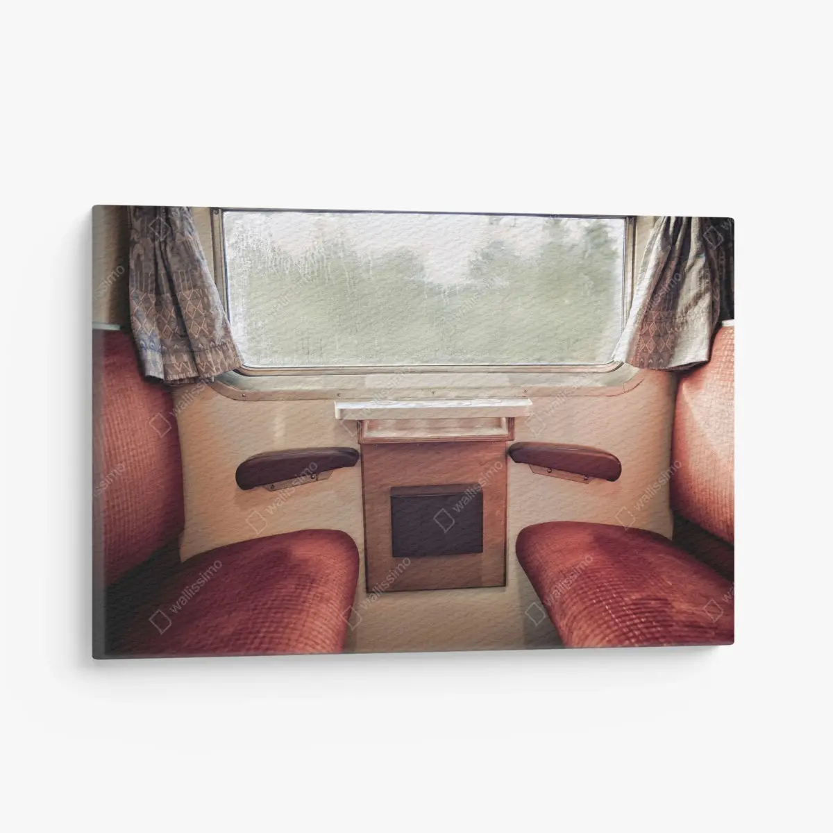 Quadro su tela interno di treno d'epoca con finestra piovosa • Wallissimo®