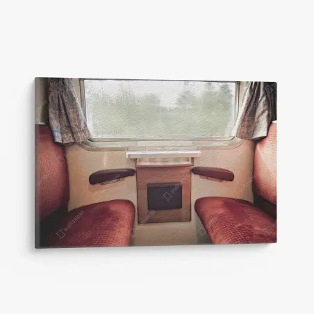 Quadro su tela interno di treno d'epoca con finestra piovosa • Wallissimo®