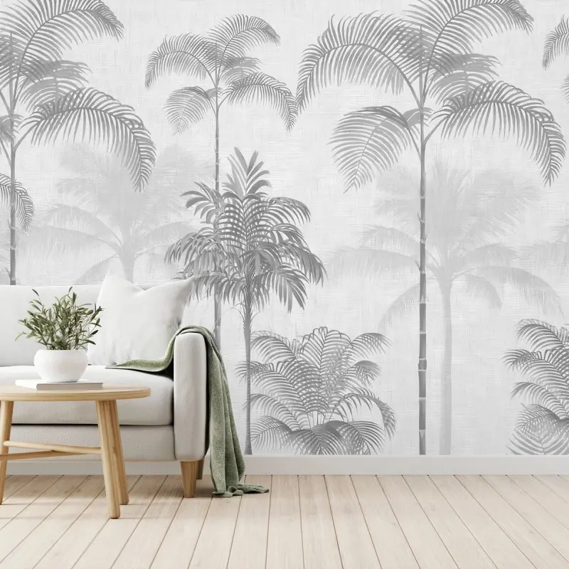 Carta da parati PALMA TROPICALE BOTANICA GRIGIO MODERNO PER SALA